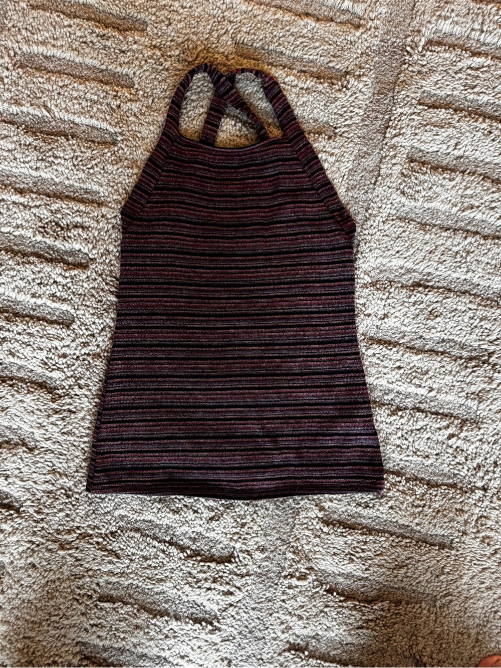 Lush Striped Halter Tank Top in Black and Burgundy